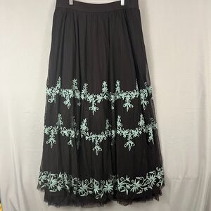 Double D Ranch Black Maxi Skirt with Blue Embroidery